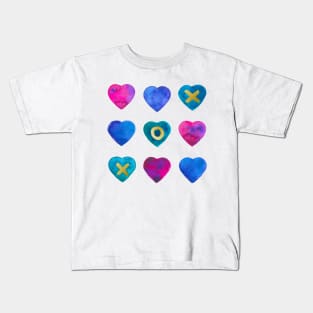 Tic tac toe hearts - pink, purple and blue Kids T-Shirt